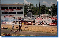 View of a drag race at the Alabama International Dragway.